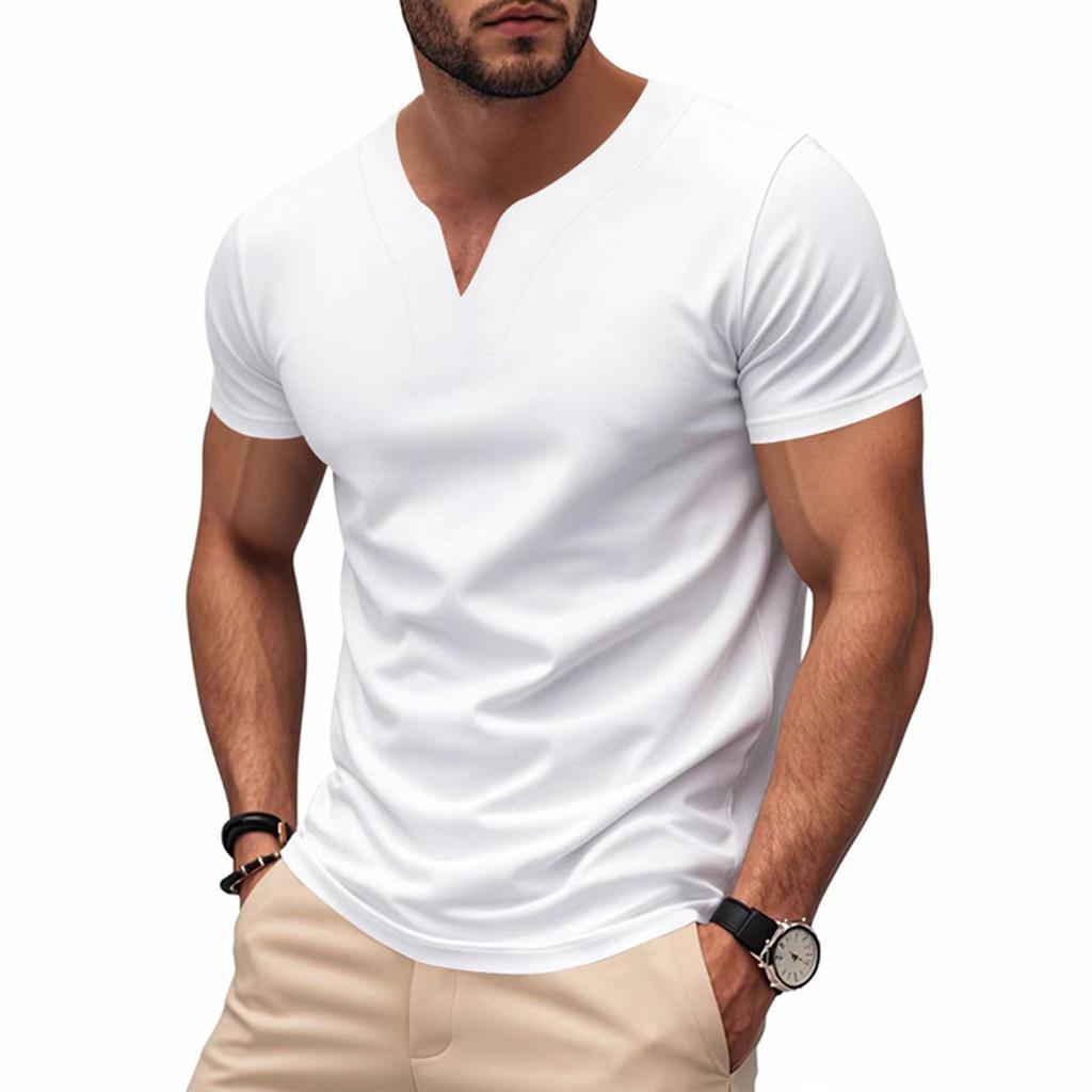 Men's Summer British Gentleman V-neck Shirt Quick-drying Skin-friendly Loose Trendy Short-sleeved T