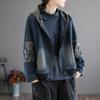 Spring Retro Stitching Hooded Denim Jacket Women's Short Loose Casual Top