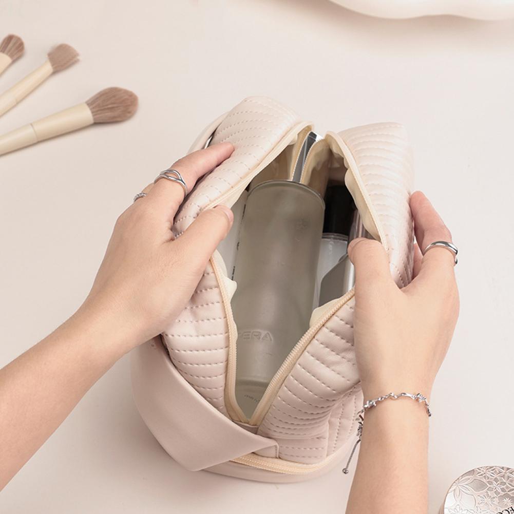 PU Makeup Brushes Pouch Dry Wet Separation Double-layer Toast Cake Shape Storage Bag Waterproof Large-capacity for Business Trip