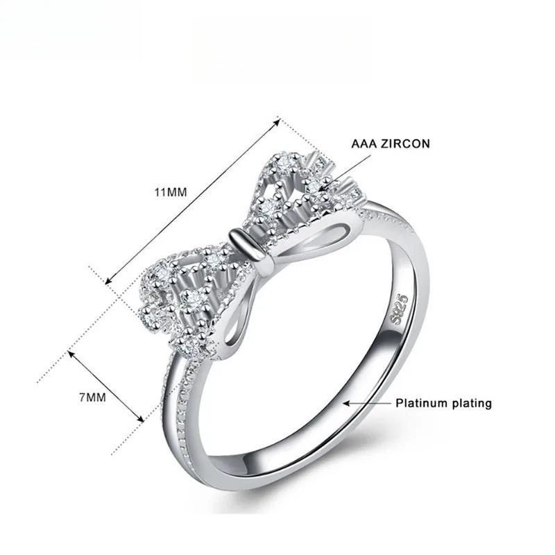 Sparkling 925 Sterling Silver Color Wedding Rings for Women Cubic Zircon Crystal Bowknot Fashion Engagement Ring