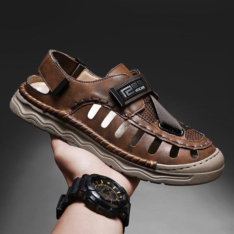 Fashion New Leisure Walk Men's Sandals Durable Handmade Stitching Beach Shoes Quick Dry Wading Aqua Shoes Non Slip Outdoor Male Sandaly