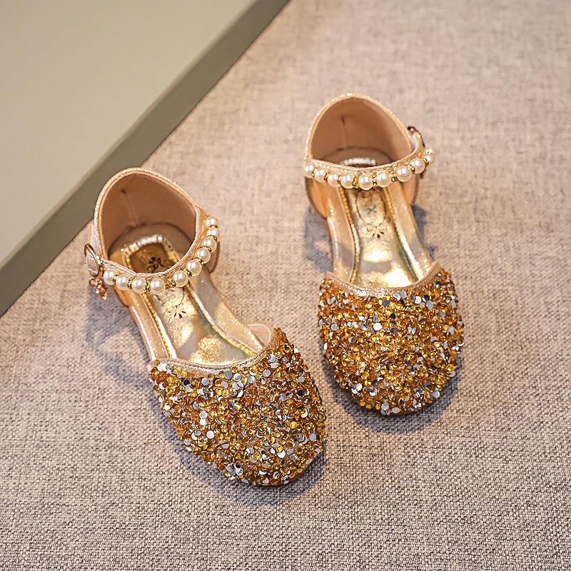 Girls' Rhinestone Pearl Princess Sandals - Soft-Soled Turban Style for 2025 Summer, Ideal for Stage Performances
