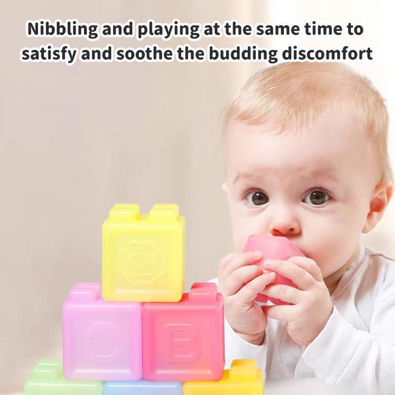 6Pcs Baby Children Soft Plastic Blocks Infants Young Children's Cognitive Relief Soft Rubber Block Can Chew Silicone Blocks Toy