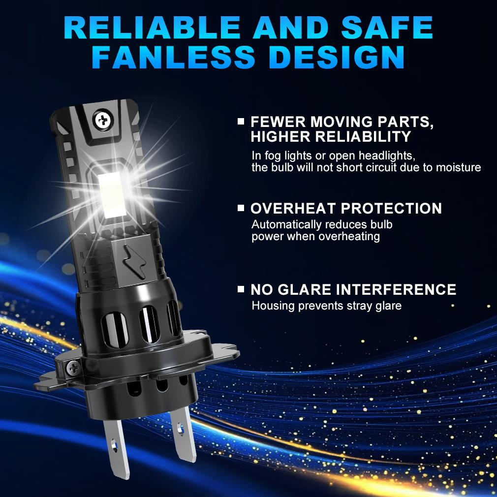 2Pcs 20000LM H4 H7 LED Headlight Bulbs Canbus H11 H8 9005 HB3 9006 HB4 18Core CSP LED Fanless Headlamp Fog Lights Auto Lamp Plug&Play 6500K White 12V