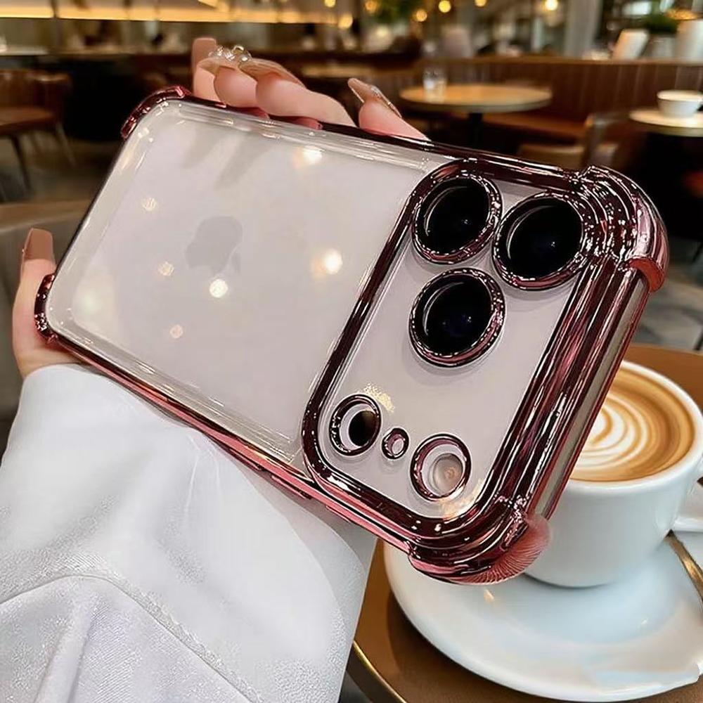 Shockproof Silicone Soft Case For iPhone 17 Air 16 15 14 13 Pro Max Plus Plating Glitter Luxury Cover Clear Shell Orange 17Pro