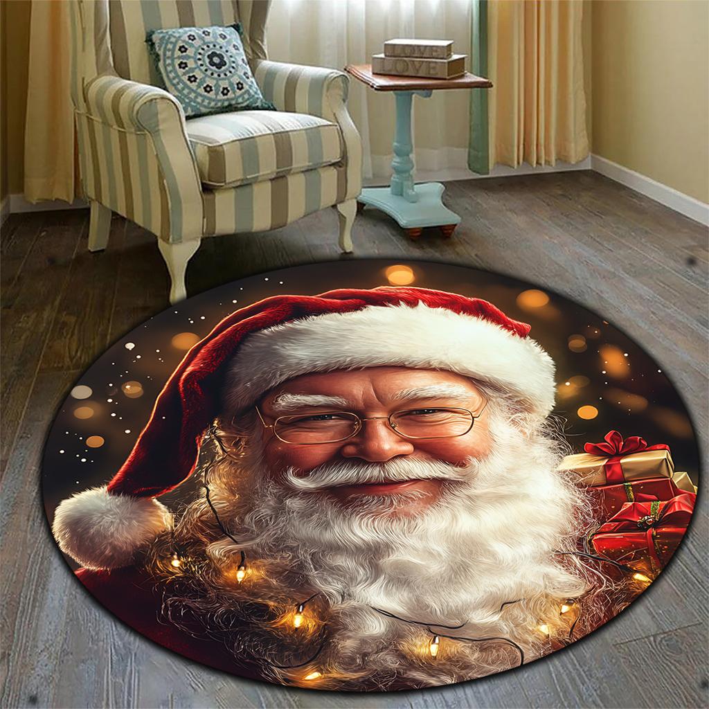 1 Piece Santa Claus Pattern Round Rug, Non-slip Washable Rug for Bathroom/kitchen/living Room/bedroom/yard