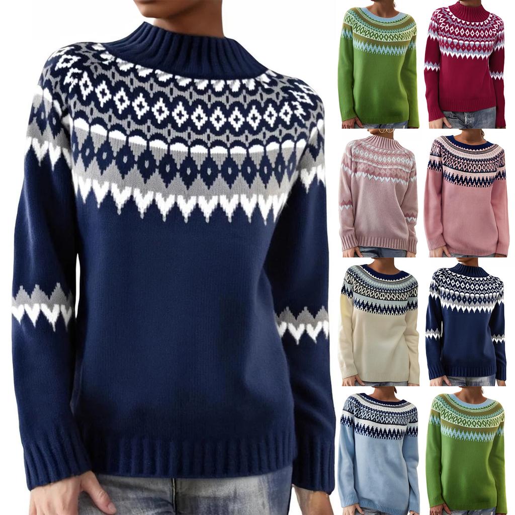 Damesweater, Rund hals, Løs pullover, Langermet strikket genser