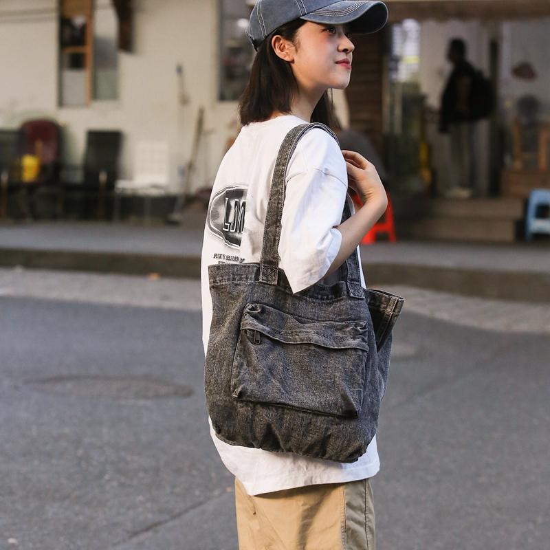 Classic Denim Tote Bag for Women – Lightweight & Durable with Front Zip Pocket, Perfect for Everyday Use