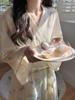 High-Quality Imitation Cotton Bow Pajama Nightgown - Cute, Loose, Long Sleeve Bathrobe for Women