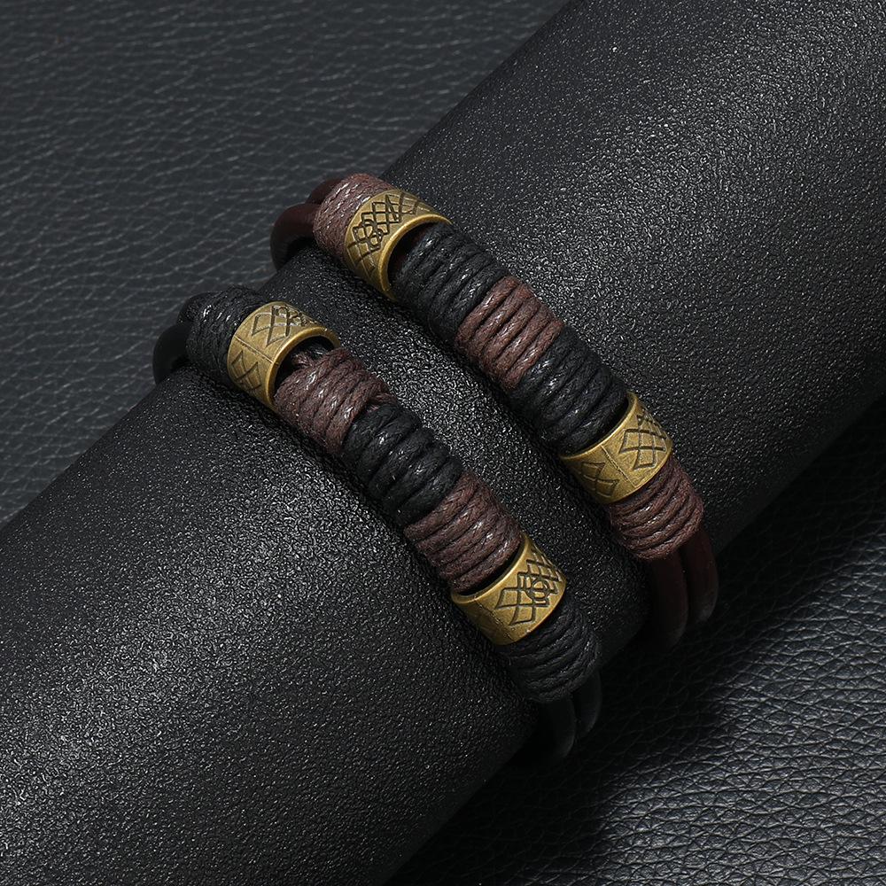 Vintage Mens Leather Bracelet Handmade Weaven Wax Rope Braslet Bangle Accessories Hombre Hiphop Rock Wrap Braclet Gifts For Him