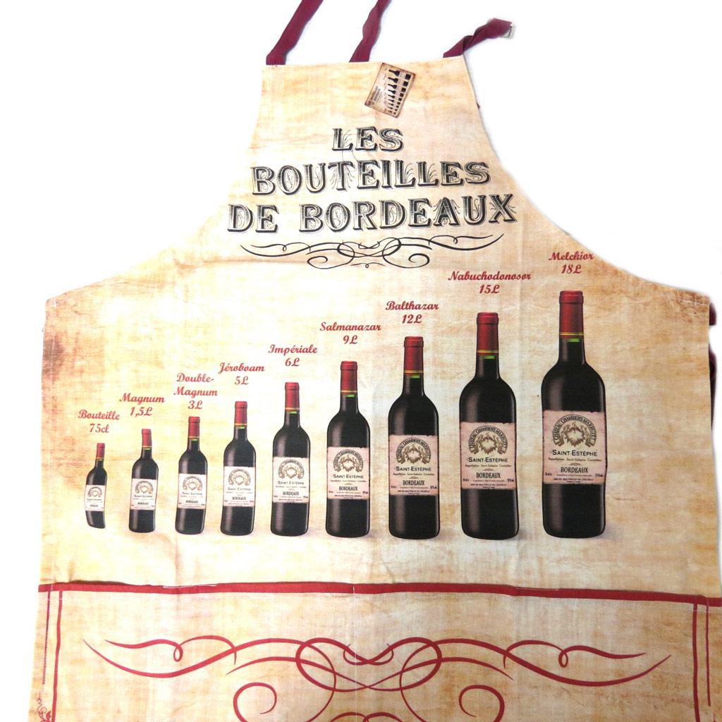 Les Trésors De Lily [N7956] - Designer Apron 'Terroir Français' Beige Burgundy (The Bottles of Bordeaux) - 80x65 Cm