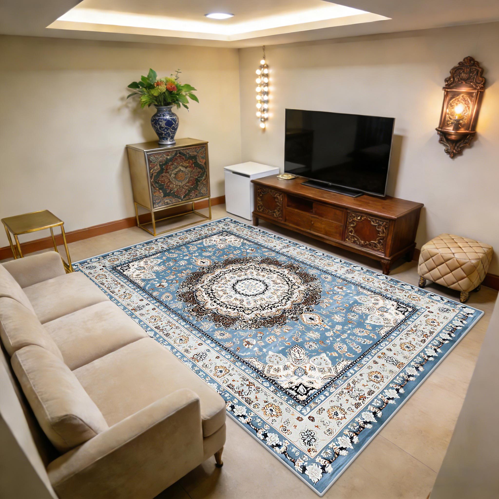 

Classical Persian Blue Fluffy Living Room Carpet Home Decoration Luxury Antiskid Soft Rug Large Size Easy Clean Sofa Floor Mats 50x80cm