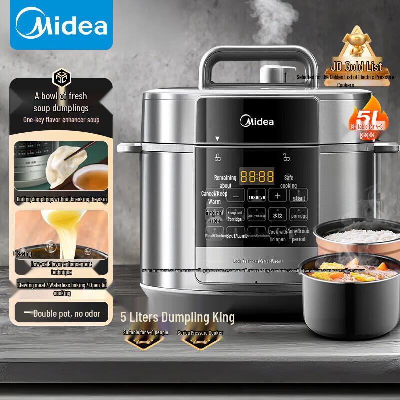 Midea 5L Smart Electric Pressure Cooker with Dual Pots
