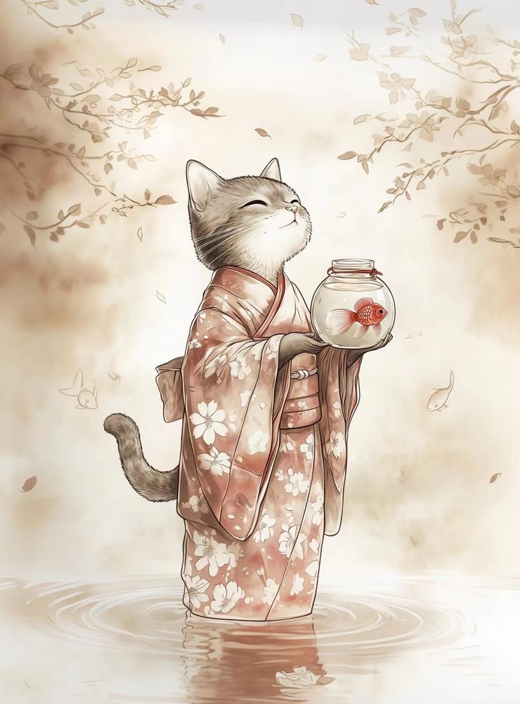 Japanese Black Cat Bathing Moon Lucky Cat Cartoon Illustration Retro Diamond Paintings Wall Art Pictures Home Decor Gift