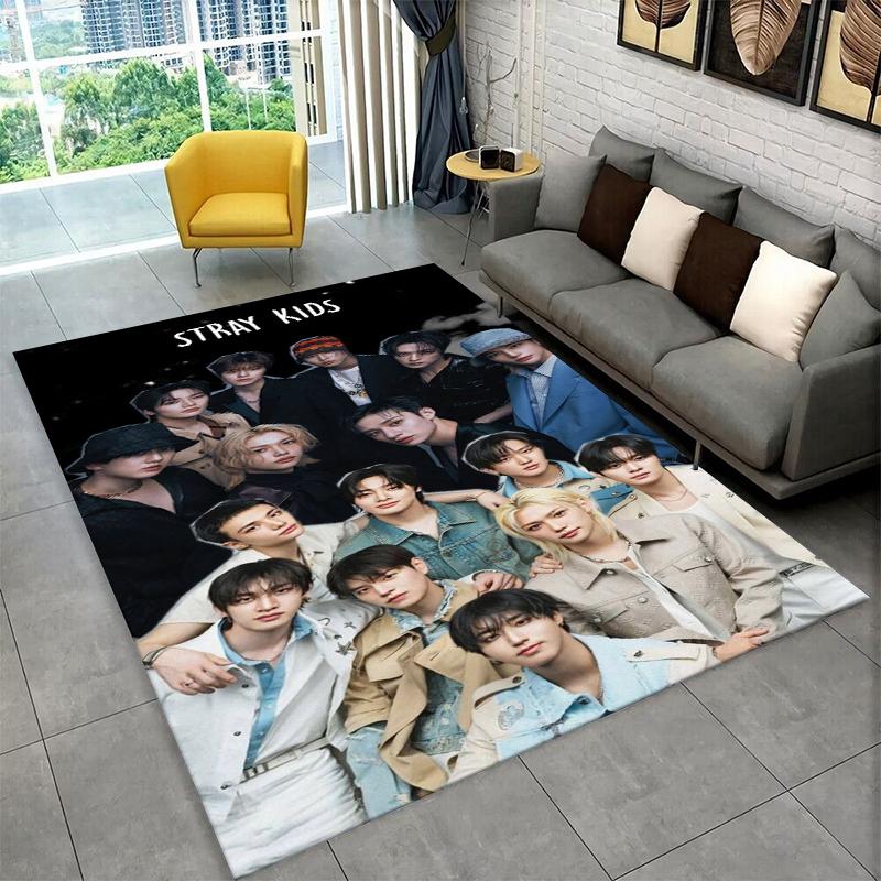 Fashion Kpop Stray Kids Non-Slip Area Rug for Living Room,Bedroom,Playroom,Soft Carpet Floor Mat Home Decor Rug Kids Room Gift