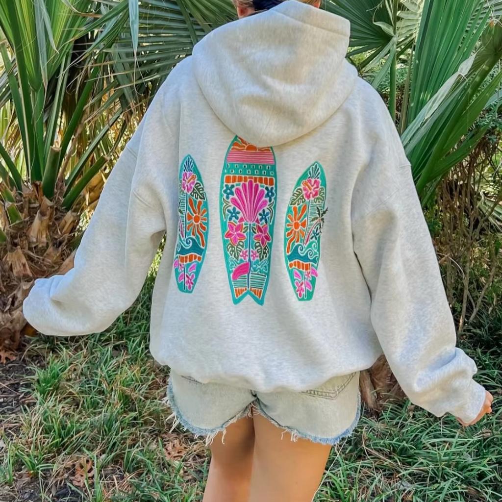 STREETRICH Luxus Damen Frühling Herbst Kapuzenpullover Langarm Surfbrett Stickerei Reißverschluss Hoodie Alternative Kleidung