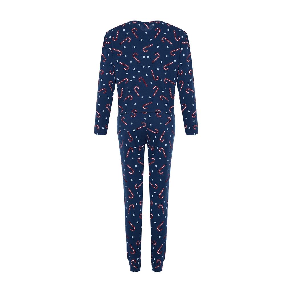 Set de pijamale tricotate cu imprimeu de Anul Nou bleumarin Thmaw21pt0771