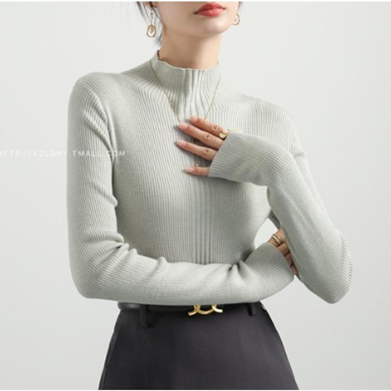 Women's Knitted Sweater Autumn/Winter New Style Apricot Long Sleeve Half High Collar Bottom Shirt