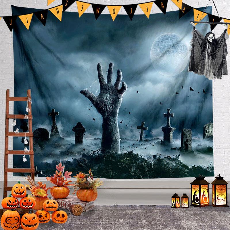 Halloween Decor Tapestry Spooky Pumpkin Lantern Wall Tapestry Home Decor Hippie Horror Tapestry Room Wall Decor Backdrop Fabric
