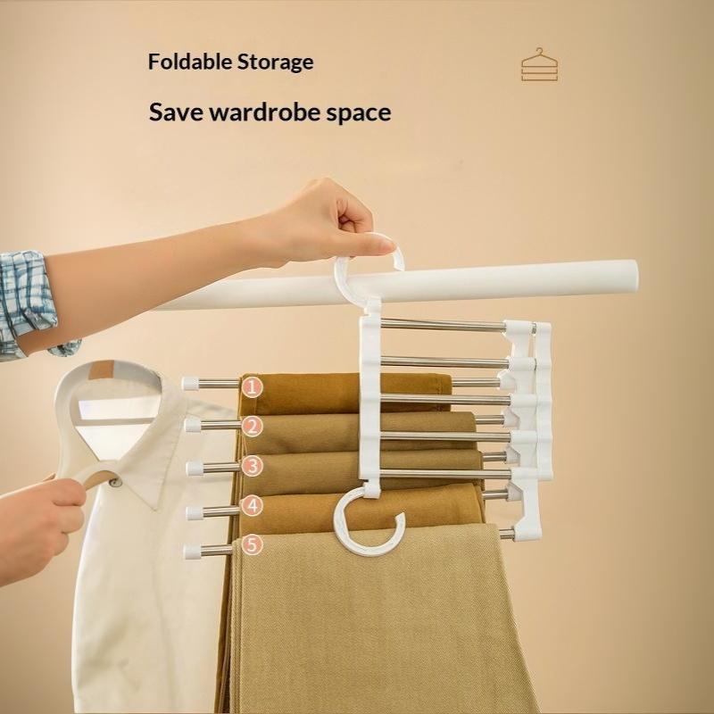 Adjustable Multiple Fold Pants Hangers Pants Rack Hangers For Pants Clothes Organizer Hangers Save Wardrobe Space Bedroom Closet