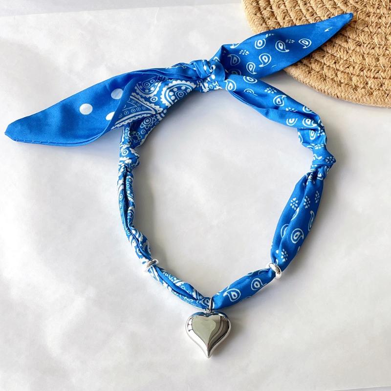 Cutie Bandana Scarf Necklace With Stainless Steel Heart Charm Handmade Jewelry Gift For Mother Wife Girls