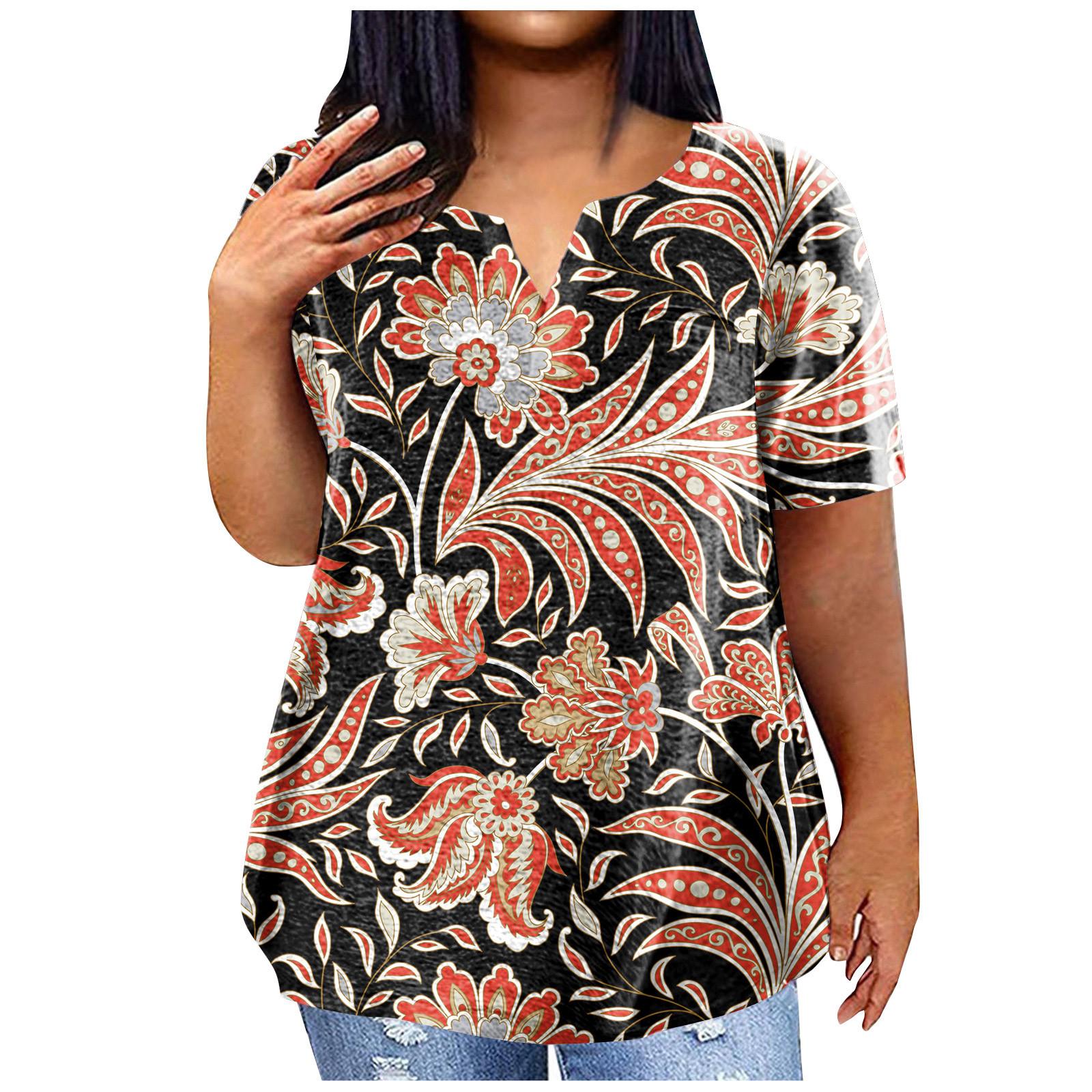 

Женская большая футболка, летняя повседневная футболка с v-образным вырезом и короткими рукавами, карманный топ с принтом XXL