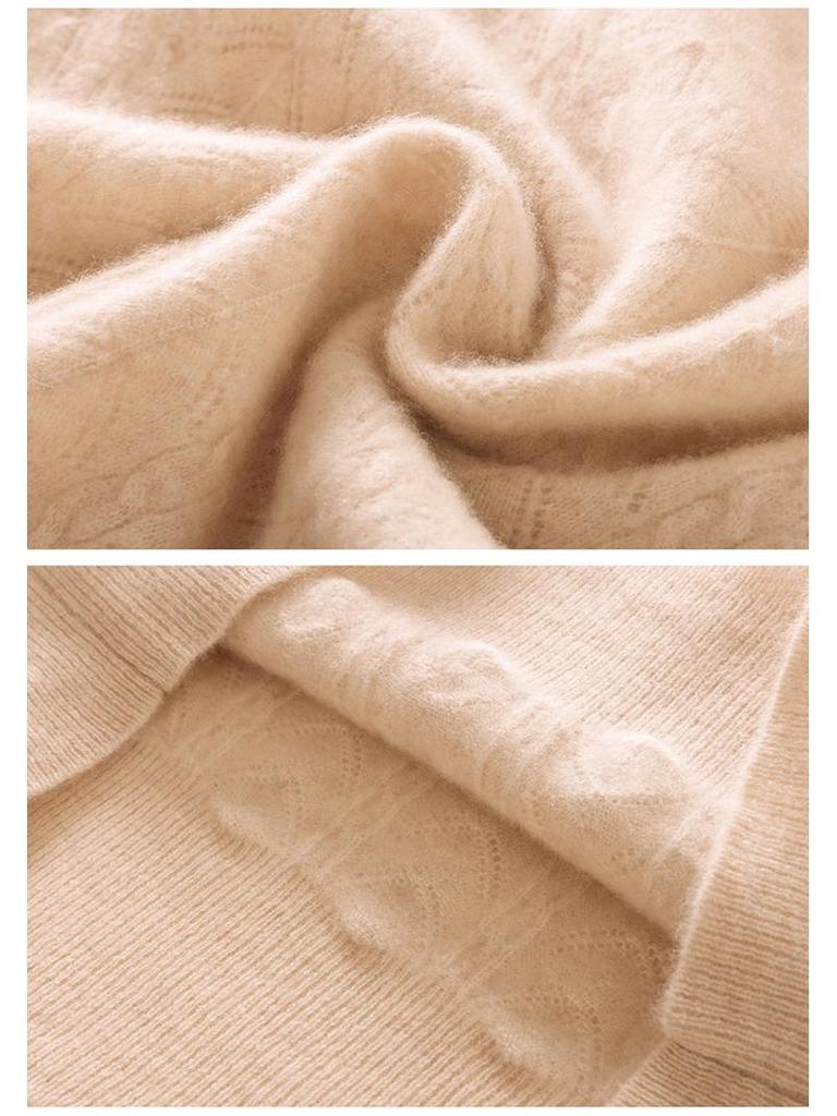 Women's Short Sleeve Round Neck Cashmere Sweater - Thin, Solid Color, Versatile Knit