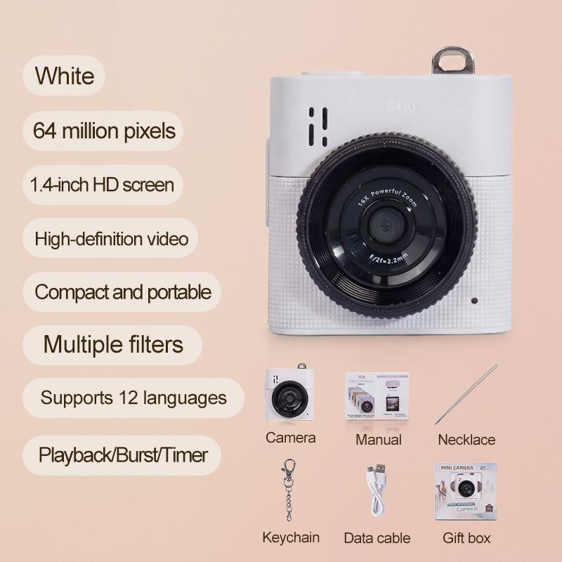 Mini Palm-Sized HD Digital Camera, Camera Keychain Digital Camera, 64MP, 1.4-inch HD Screen, 16x Zoom, Multiple Filters
