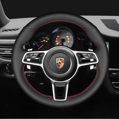 Voor Taycan Cayenne Macan Panamera 718 911 handgestikt antislip zwart echt leer auto stuurwielhoes