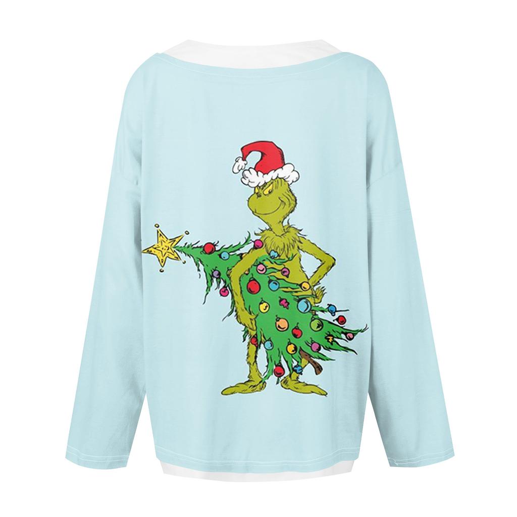 Women's Festive Christmas Sweater Cozy Holiday Pullover with Santa Hat and Gift Print Long Sleeve