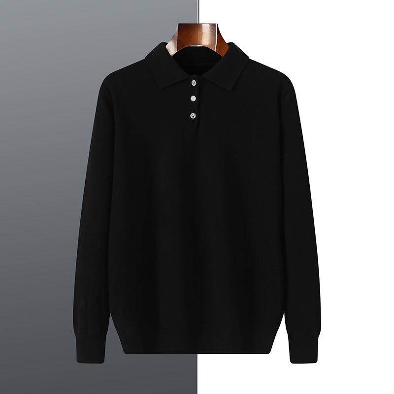 

Men s Thick Knit Polo Collar Sweater: Long Sleeve Fleece Pullover for Autumn/Winter, Plus Size Casual Business Wear XXL чорний