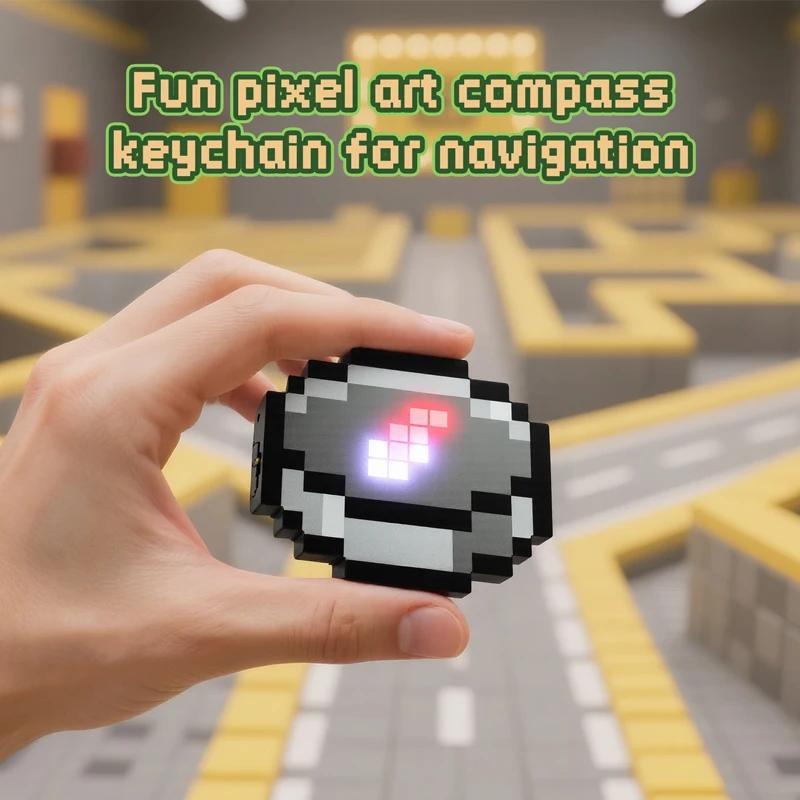 Compass Rechargeable Pixel Wind Peripheral Design Toy Trinket Use Movable Compass Keychain Pendant Real-World Use Toys Gift