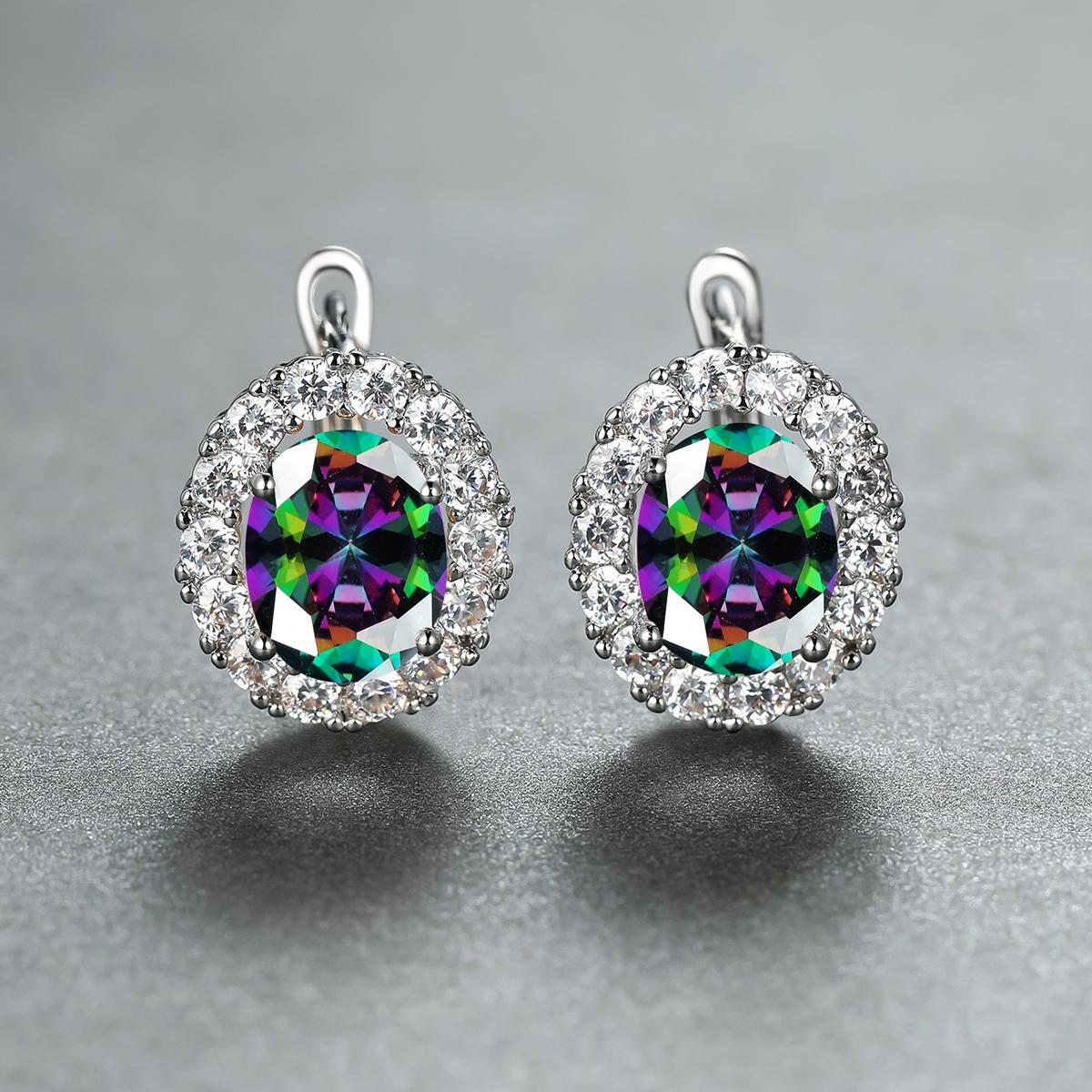 

Элегантные серебряные геометрические овальные серьги для женщин, обручальные серьги, серьги-кольца с радужным цирконием разноцветный