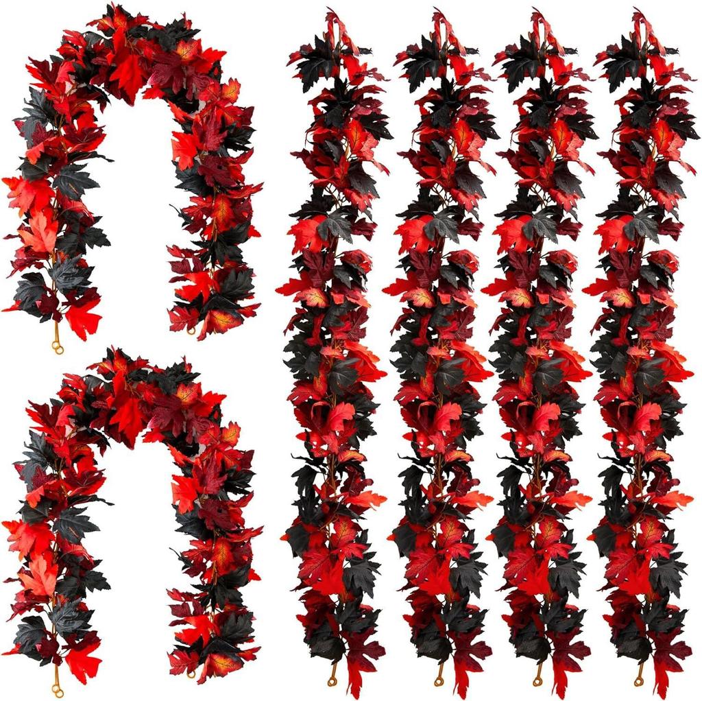 5.7 Feet Autumn Wreath Hanging Vine Maple Leaf Garland Fall Decoration For Home Christmas Wreath Wedding Decor Holiday Seasonal Decoration