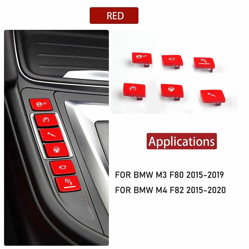 6Pcs/Set Gear Shift Switch Button Trim Red For BMW M3 F80 15-19 M4 F82 15-20 LHD