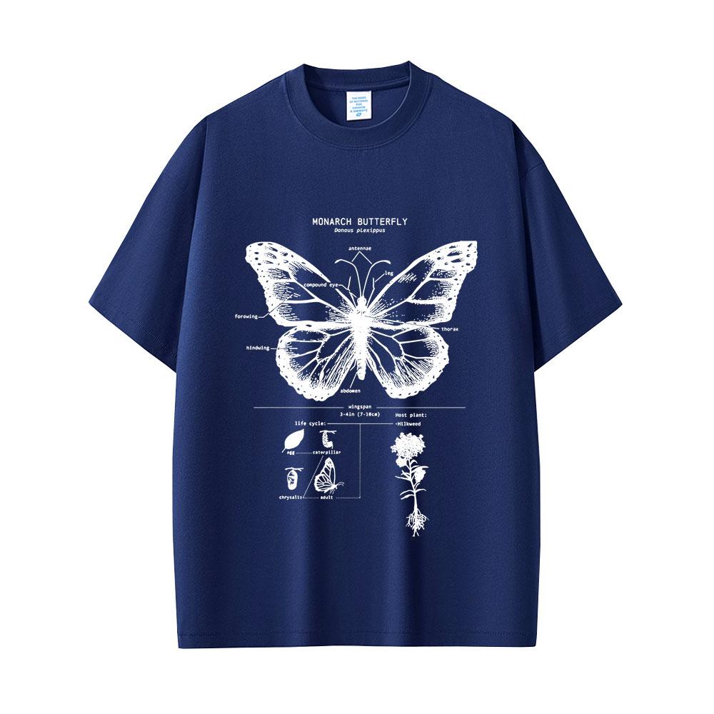 Monarchfalter Anatomie Grafik T-Shirt Herren Damen Lässig Oversized Lustiges T-Shirt Unisex Mode Vintage Kurzarm T-Shirts