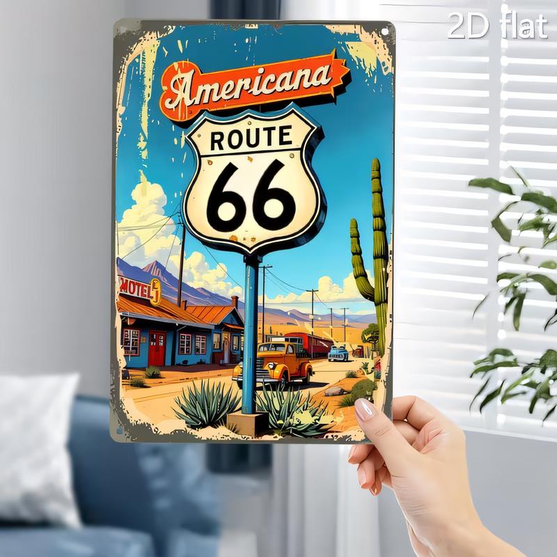 Tin Sign Americana Route Gas Station Desert Landscape Vintage Metal Plaque Wall Art Retro Poster for Garage Bar Man Cave