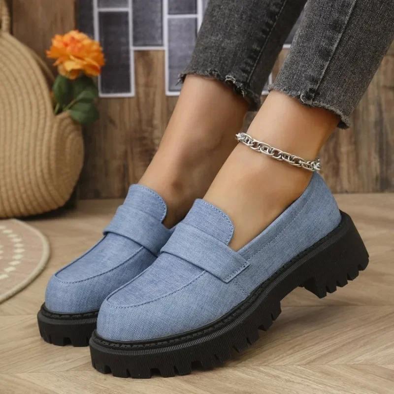2024 The New Pink Platform Shoes Khaki Casual Thick Bottom Women Loafers Fashion Purple Casual Women Shoes Zapatos De Mujer