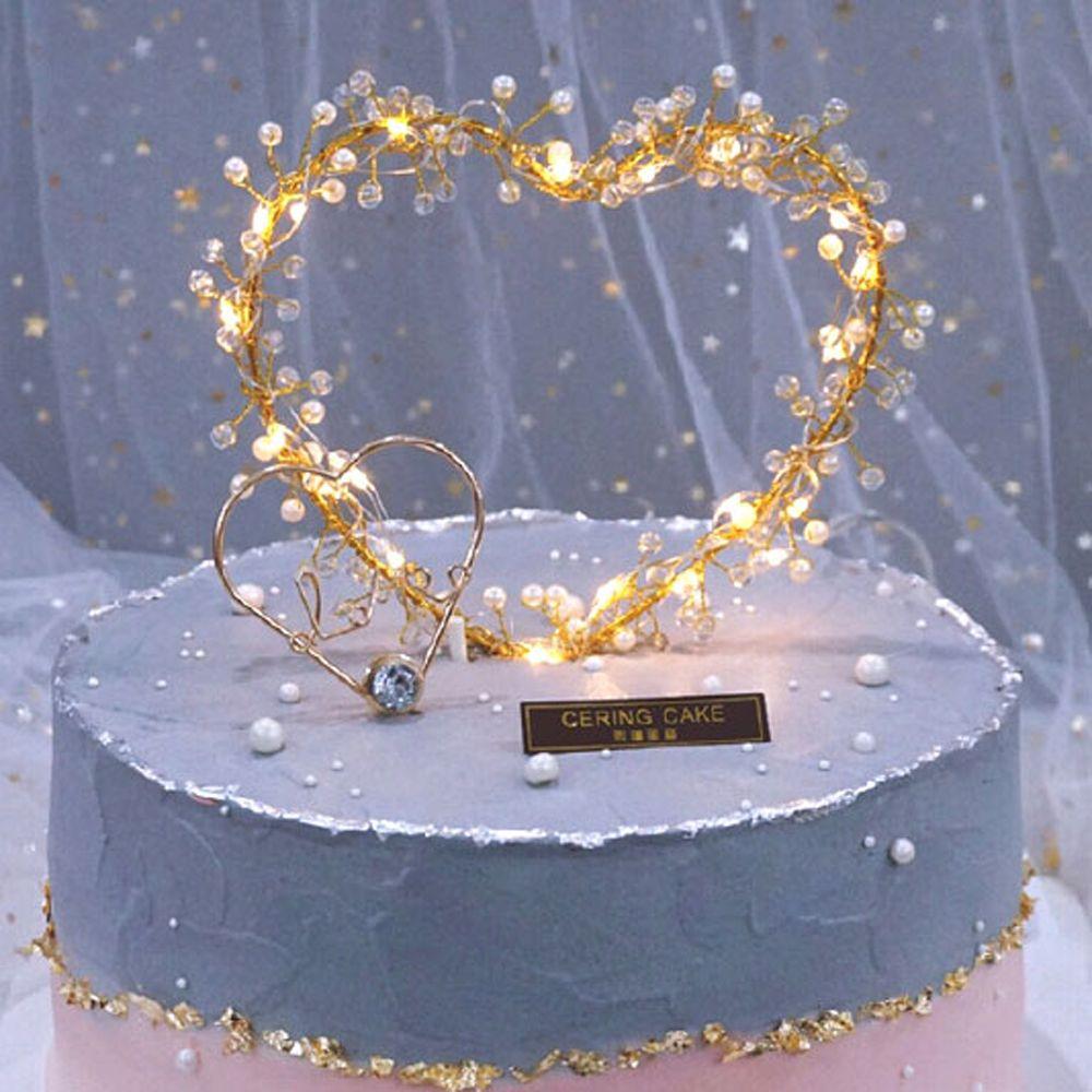 LED Event Supplies Cupcakes Pearl Cake Toppers Party Decoration Happy Birthday Cake Decorating Tool