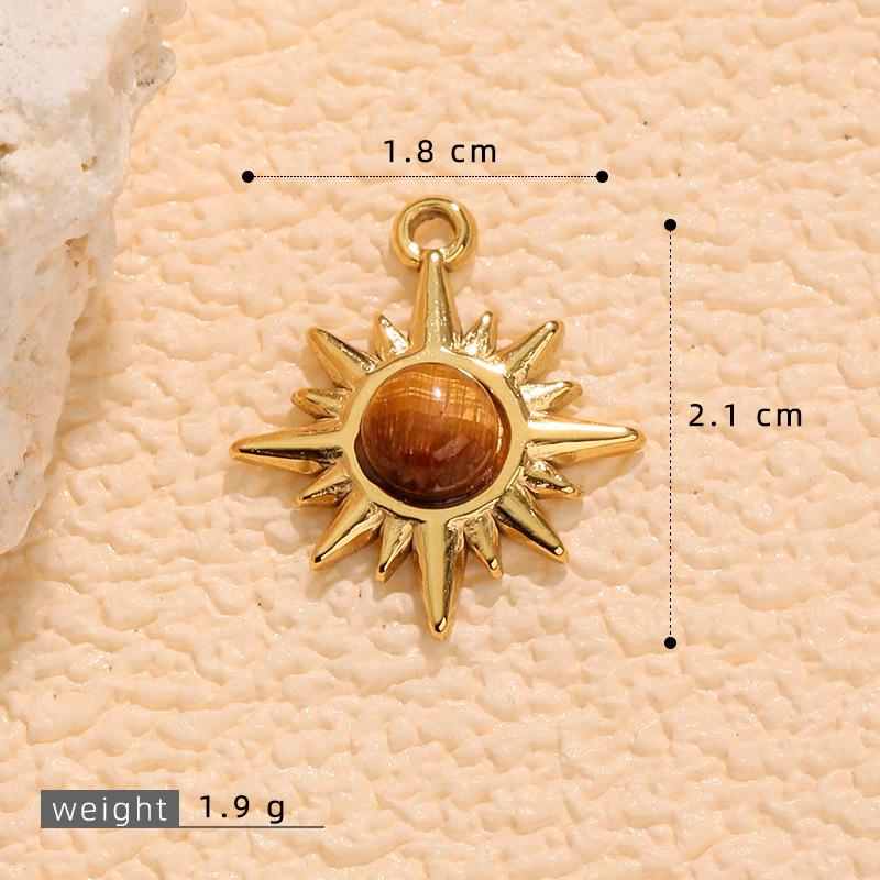 Elegant European & American Tiger s Eye Stone Eight-Pointed Star Pendant Earrings with Stainless Steel