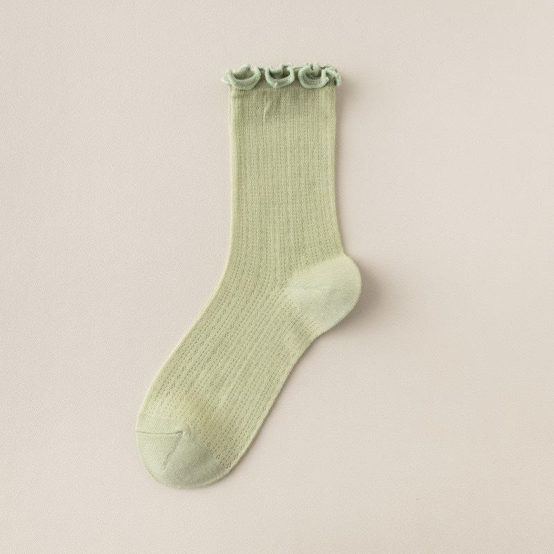 Women s Korean-Style Ruffle Mesh Maternity Socks - Breathable Cotton, Mid-Calf, Loose Cuff, Summer Socks One Size