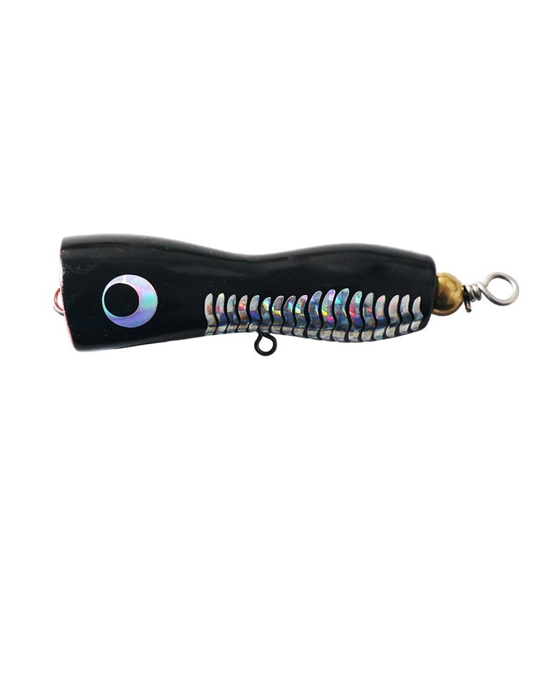Wood & High Carbon Steel Floating Topwater Popper Lure with Hooks for Saltwater Tuna & Marlin