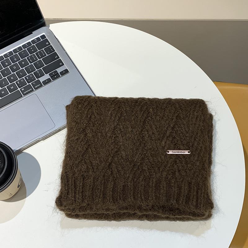 Alpaca Wool Korean Atmosphere Knitted Scarf Women'S Winter  Student Solid Color Versatile Warm Men Hairy Elegant And Generous