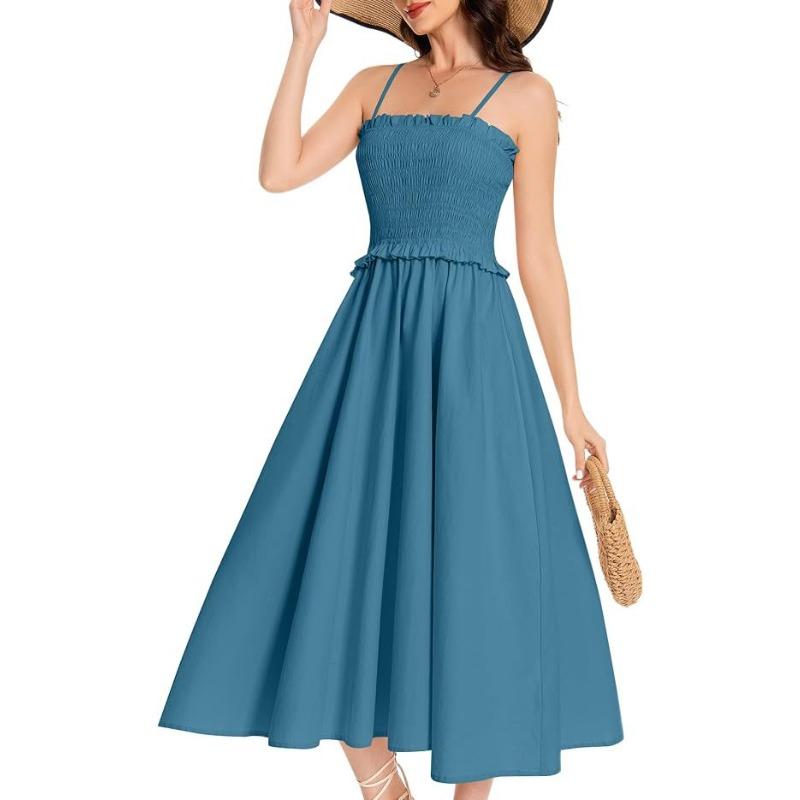 Abiti casual a vita alta con bretelle senza maniche stampa tinta unita primavera estate moda donna