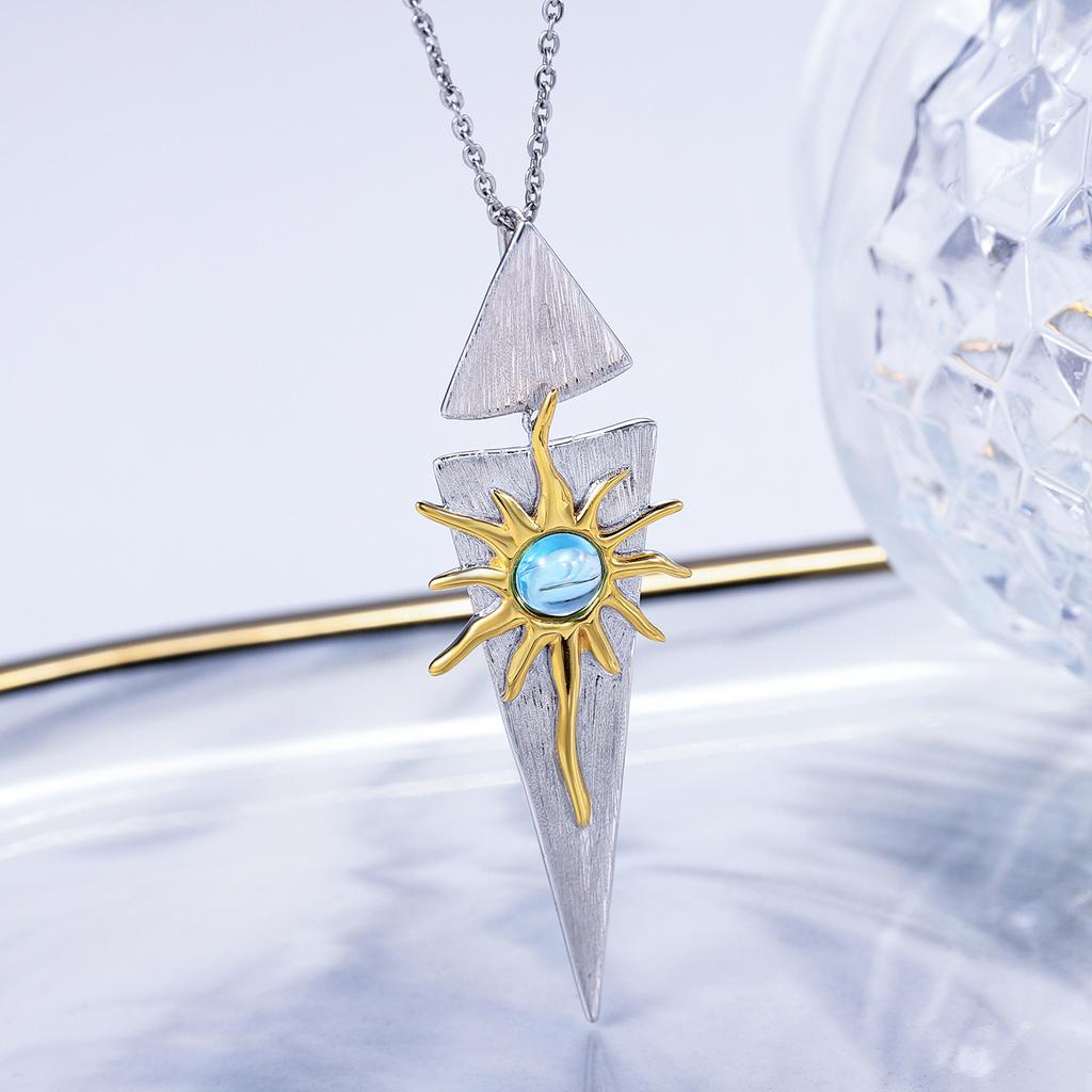 Originální designový přírodní ametystový topaz přívěsek 925 mincovní stříbro bohyně slunce náhrdelník s výklenku design šperky