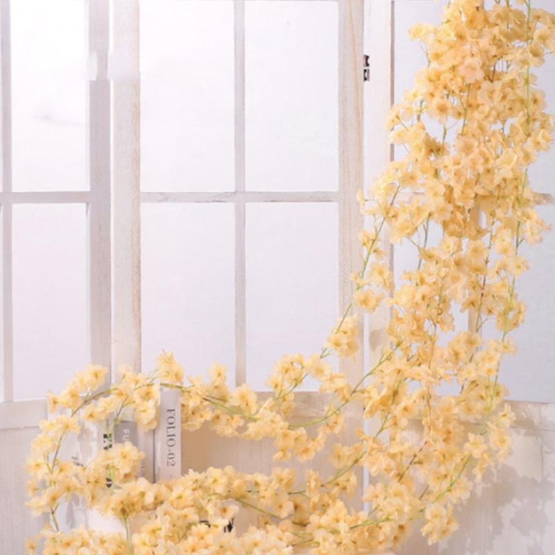 Artificial Silk Cherry Blossom Rose Rattan Wall Hanging Flower Decoration Rattan False Plant Wedding Home Decoration