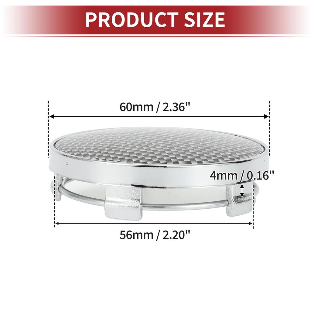 ACROPIX 60mm 2.36" Carbon Fiber Pattern Silver Tone Universal Car Wheel Hub Center Cap