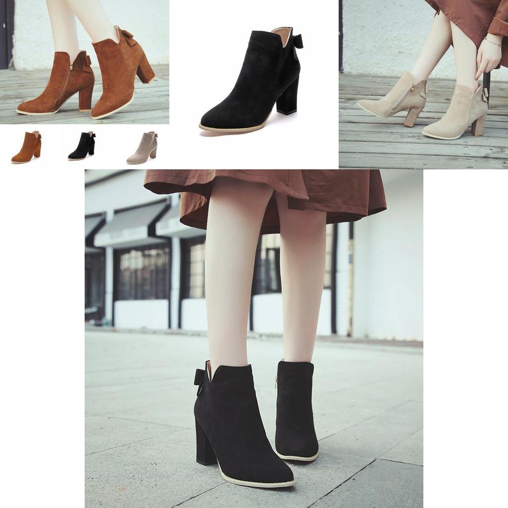 Luxurious Leather Winter Shoes For Women And Girls With Thick High Heels