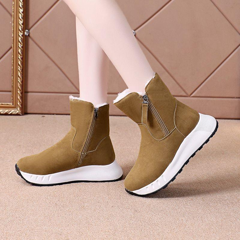 Popular thick-soled suede snow boots with velvet warm high-top cotton shoes for women's new soft-soled mother shoes in winter