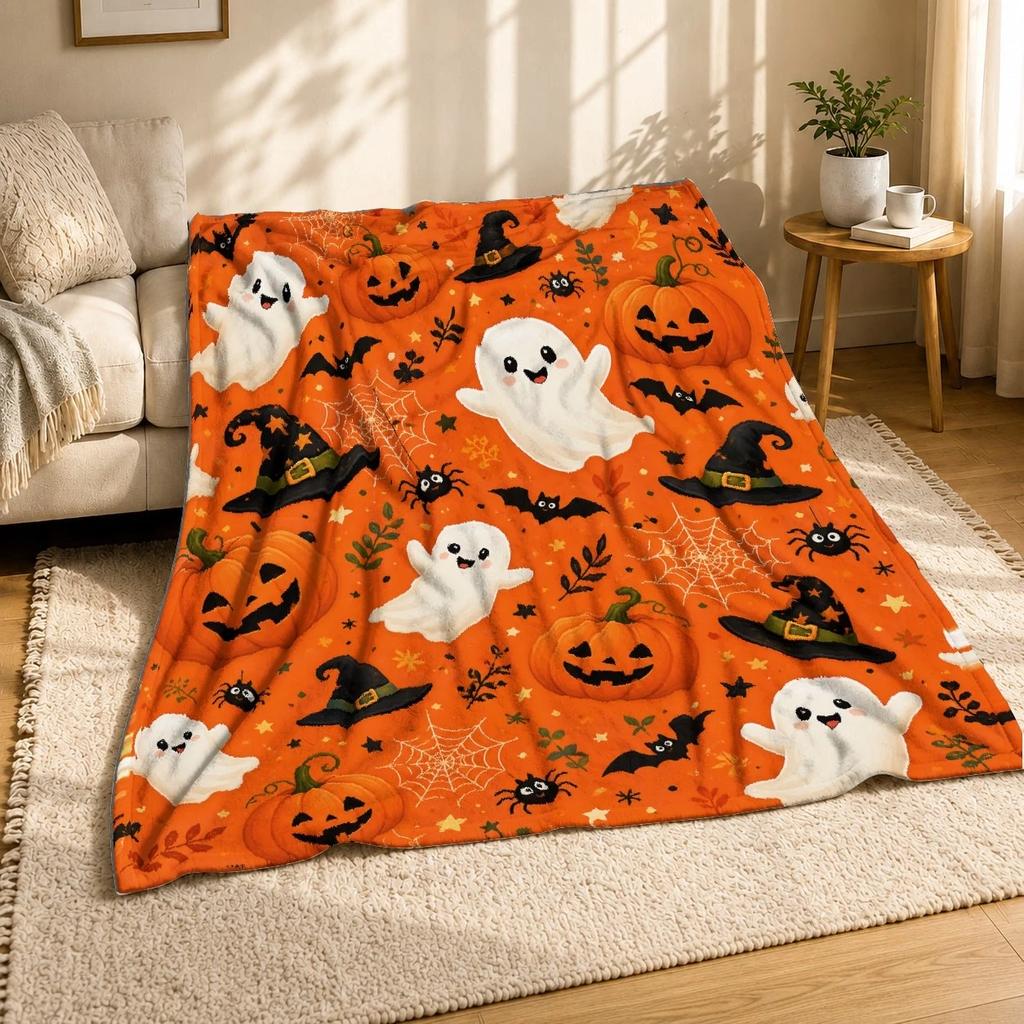 Spooky Ghost and Pumpkin Coral Fleece Blanket